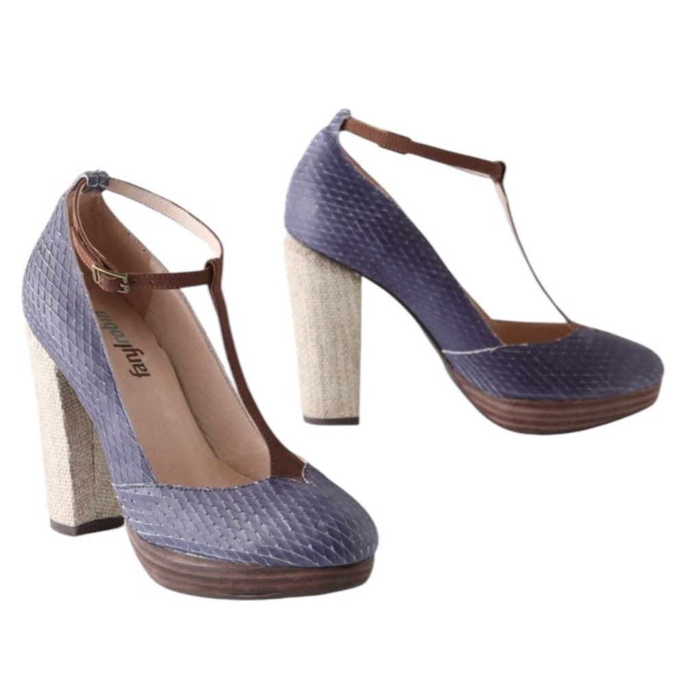 NEW Anthropologie x Faryl Robin Lois Navy Blue Dragon Scale Platform Heels - 9